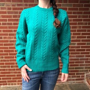 VINTAGE ASTON wool teal cable knit sweater SZ L